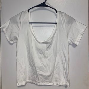 Cropped White Scoop Neck T-Shirt